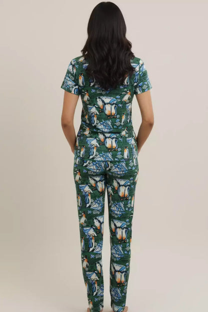 Pyjama Co-Ords Olive Penguin