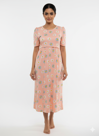 Capri Feeding Wear with Puff Sleeve Orange floral