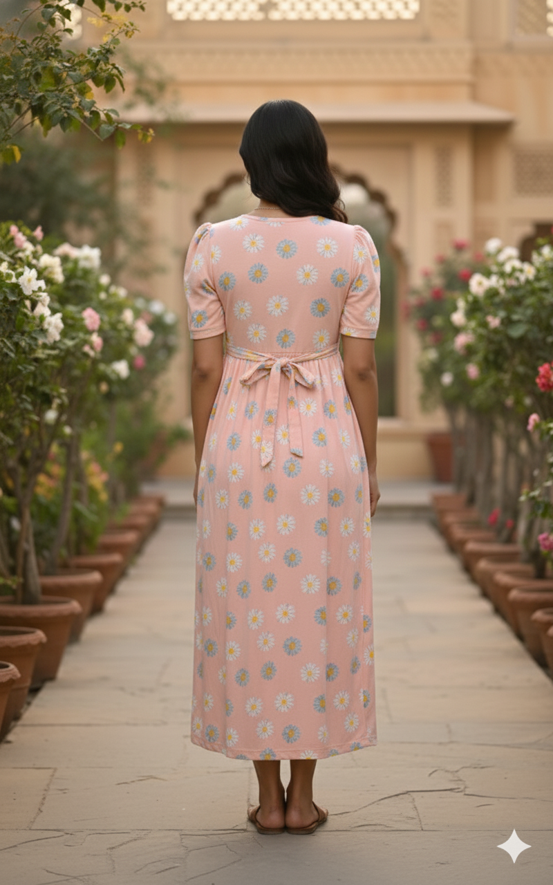 Purple B &  Orange Daisy Printed Maxi Dress Combo for Women