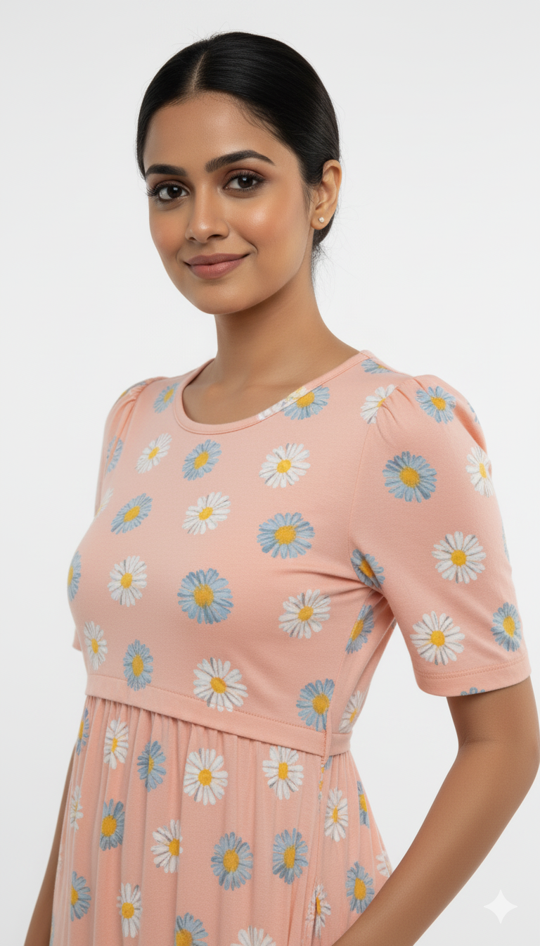 Capri Feeding Wear with Puff Sleeve Orange Daisy