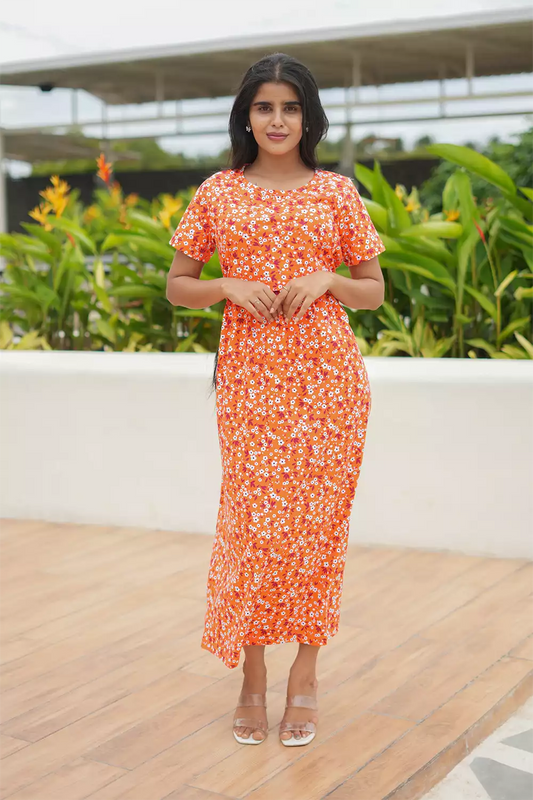Zipless Feeding Maternity Wear without Puff Sleeve Orange White