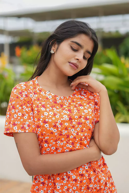 Zipless Feeding Maternity Wear without Puff Sleeve Orange White