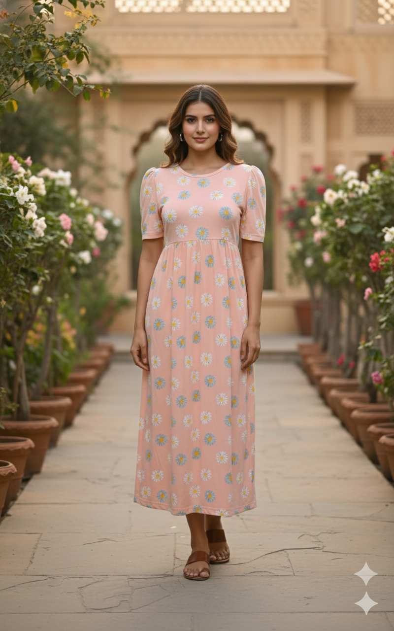 Casual Lounge Wear Non Feeding with Puff Orange Floral