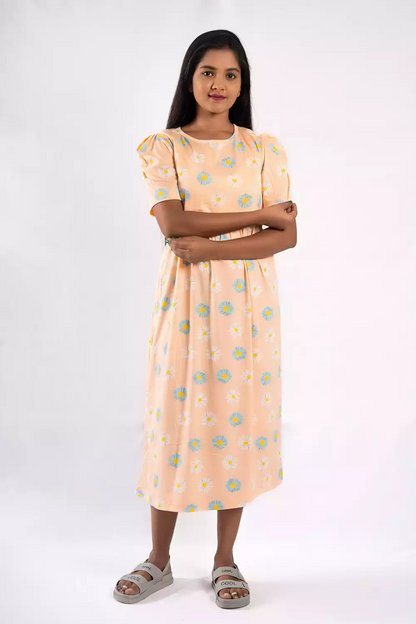 Capri Feeding Wear with Puff Sleeve Orange flower
