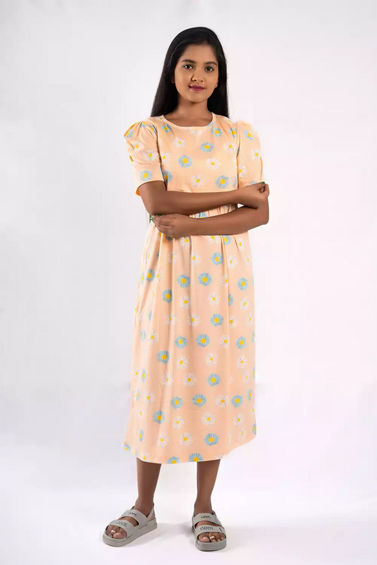 Capri Feeding Wear with Puff Sleeve Orange flower