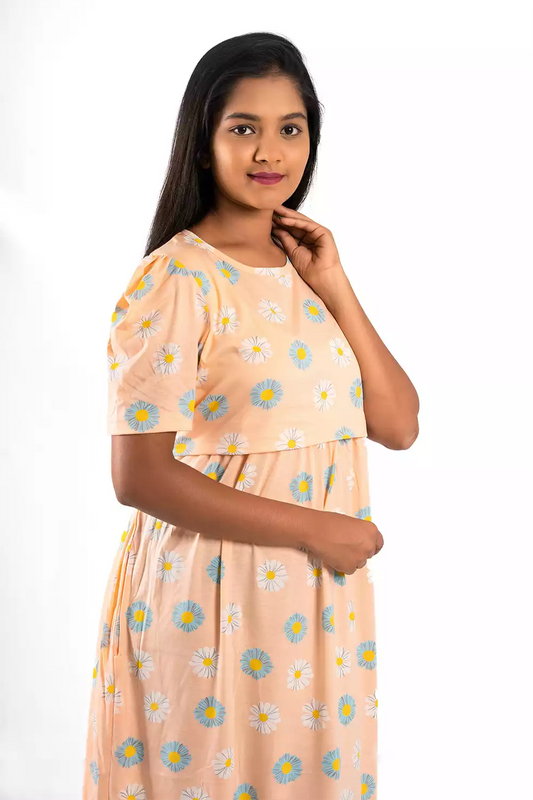 Capri Feeding Wear with Puff Sleeve Orange flower