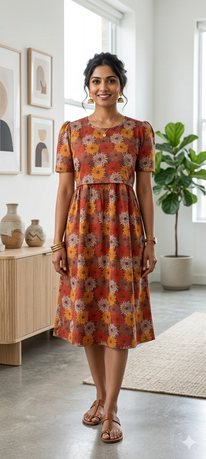 Zipless Feeding maternity Wear Brown Floral 42 Inches