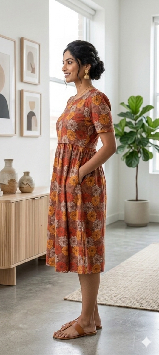 Zipless Feeding maternity Wear Brown Floral 42 Inches