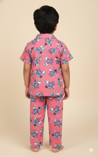 Kids All over printed night suit pack of 3 Pale red mickey, Choco heart & Green Tulip