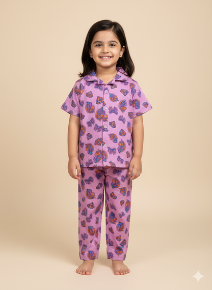 Pale Pink Unicorn Printed Kids Night suit