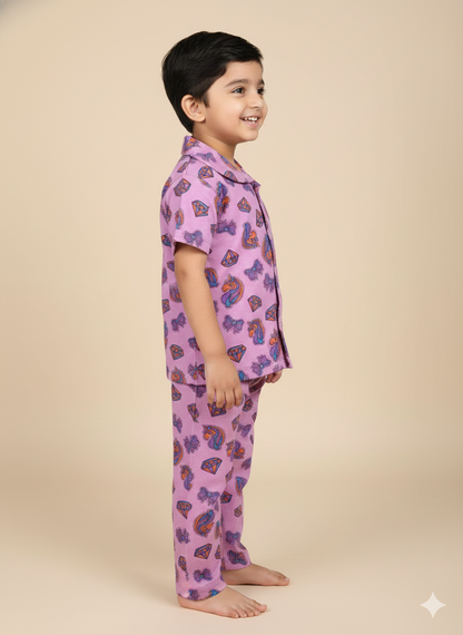 Kids All over printed night suit pack of 3 Pale Pink Silver Drop & navy space
