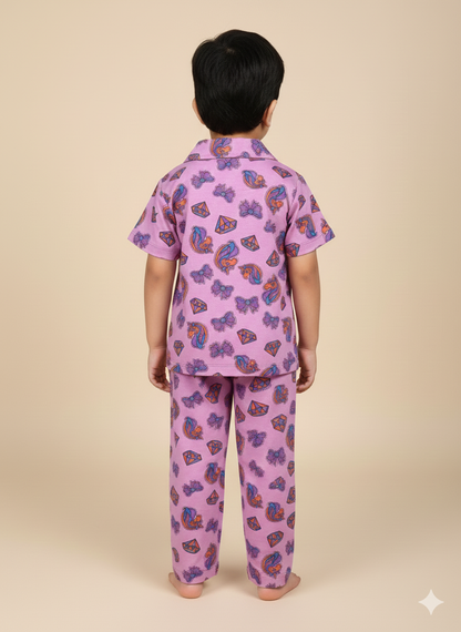 Pale Pink Unicorn Printed Kids Night suit