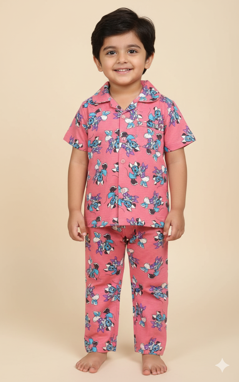 Pale Red Mickey Printed Kids NightSuit set