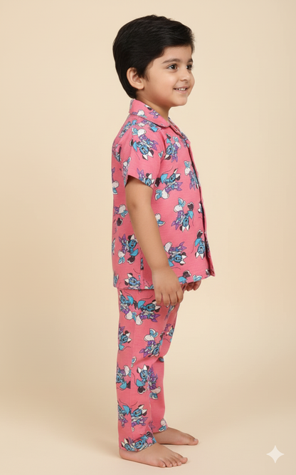 Pale Red Mickey Printed Kids NightSuit set