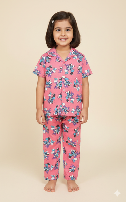 Pale Red Mickey Printed Kids NightSuit set