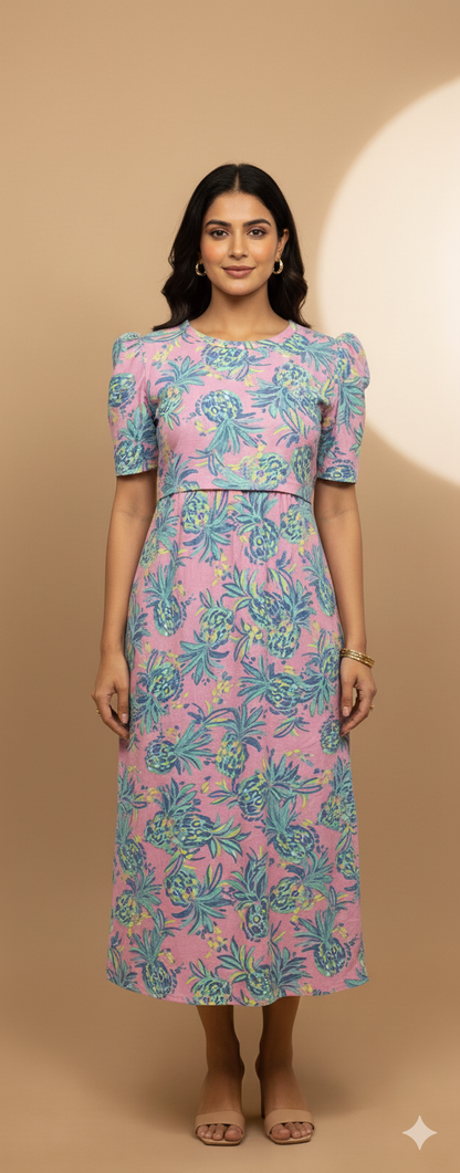 Capri Feeding Wear with Puff Sleeve Pastel Pink