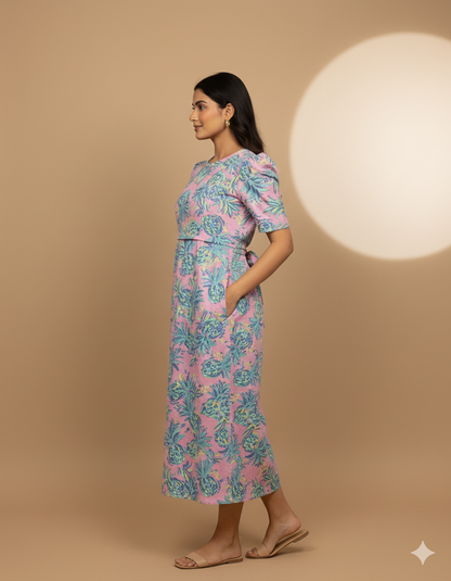 Capri Feeding Wear with Puff Sleeve Pastel Pink