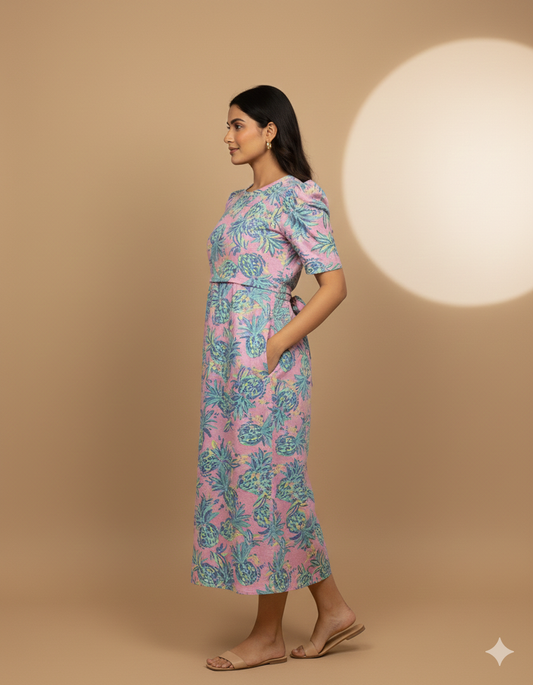 Capri Feeding Wear with Puff Sleeve Pastel Pink