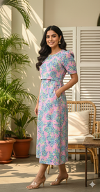 Capri Feeding Wear with Puff Sleeve Pastel Pink