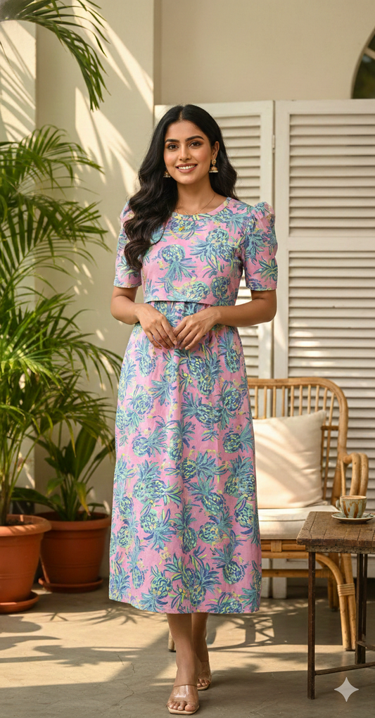 Capri Feeding Wear with Puff Sleeve Pastel Pink