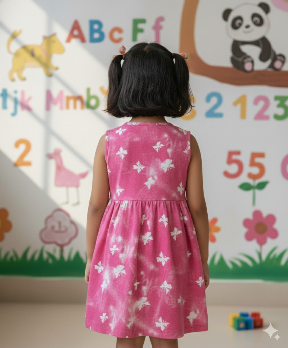 Pink Butterfly Printed Girls Frock