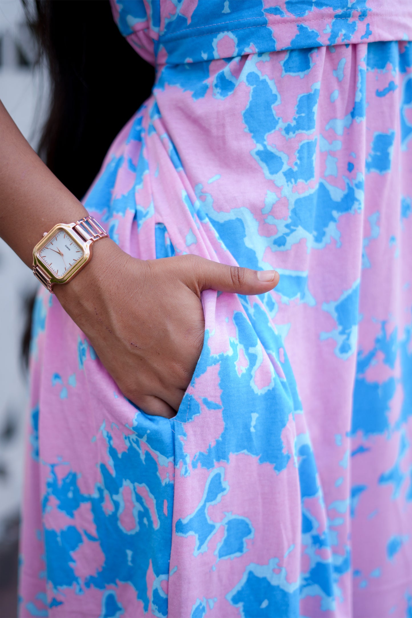 Zipless Feeding Maternity Wear with Puff Sleeve Pink Blue Dye