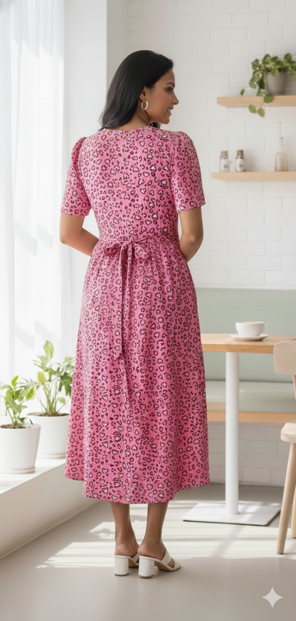 Capri Feeding Wear with Puff Sleeve Pink White