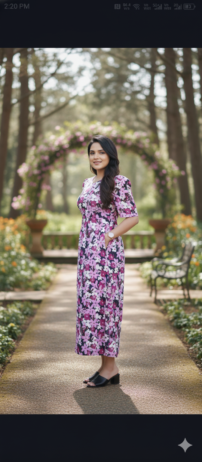 Women’s Printed Pink Petals & Black Brown Maxi Dress Combo