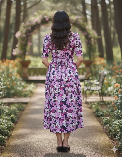 Women’s Printed Pink Petals & Black Brown Maxi Dress Combo