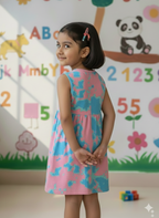 Girls Cute Printed Frocks Combo of 3 Pink Blue dye Blue Star Purple Big Heart