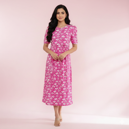 Zipless Maternity wear with puff 47 inches Pink Music