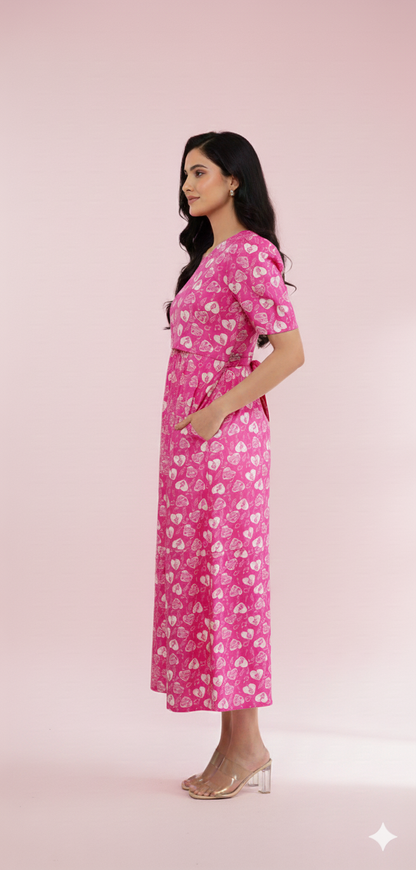 Zipless Maternity wear with puff 47 inches Pink Music