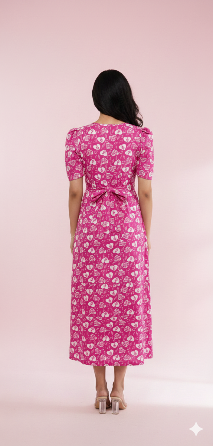 Zipless Maternity wear with puff 47 inches Pink Music