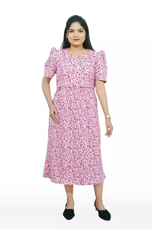 Capri Feeding Wear with Puff Sleeve Pink White