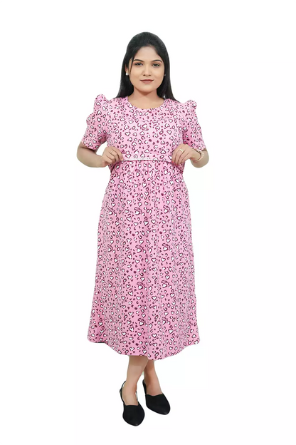Capri Feeding Wear with Puff Sleeve Pink White