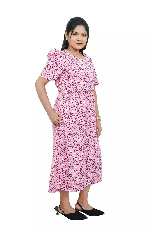 Capri Feeding Wear with Puff Sleeve Pink White