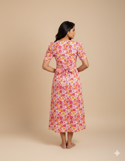 Capri Feeding Wear with Puff Sleeve Pink Yellow