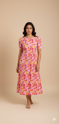Capri Feeding Wear with Puff Sleeve Pink Yellow