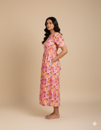 Capri Feeding Wear with Puff Sleeve Pink Yellow