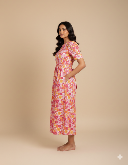 Capri Feeding Wear with Puff Sleeve Pink Yellow