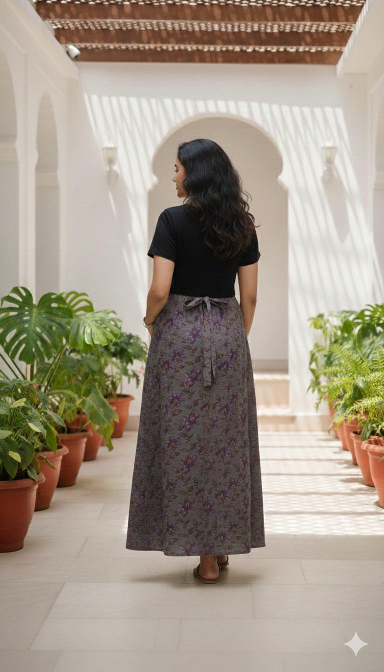 Zipless Feeding Maternity Wear without Puff Sleeve Plain Black melange