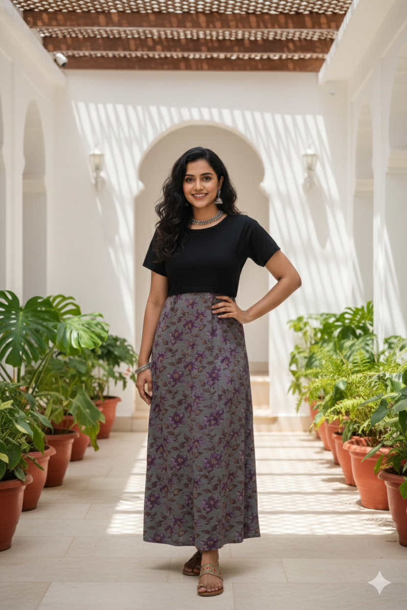 Zipless Feeding Maternity Wear without Puff Sleeve Plain Black melange