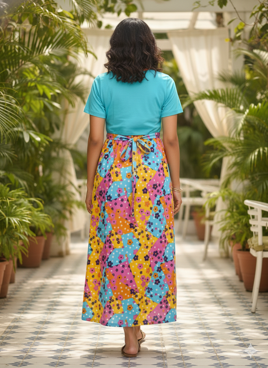 Zipless Feeding Maternity Wear without Puff Sleeve Plain Aqua Multicolor