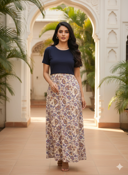 Zipless Feeding Maternity Wear without Puff Sleeve Plain Navy white Purple floral