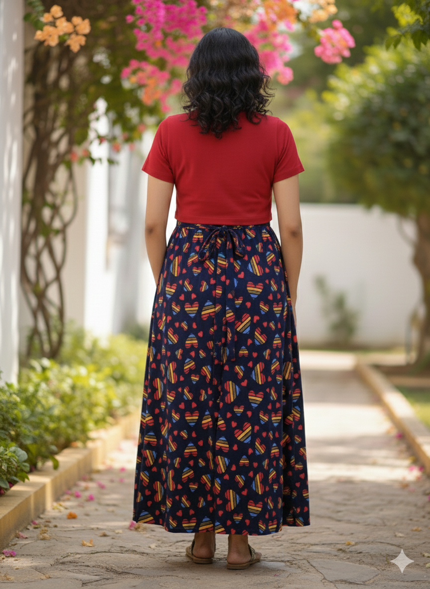 Zipless Feeding Maternity Wear without Puff Sleeve Plain red Multicolor