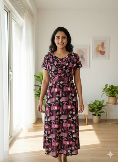 Zipless Maternity Wear Feeding with Shawl plum pink