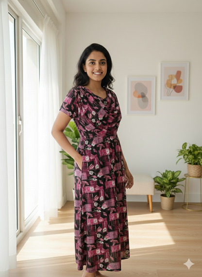 Zipless Maternity Wear Feeding with Shawl plum pink