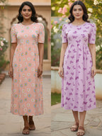 Purple B &  Orange Daisy Printed Maxi Dress Combo for Women