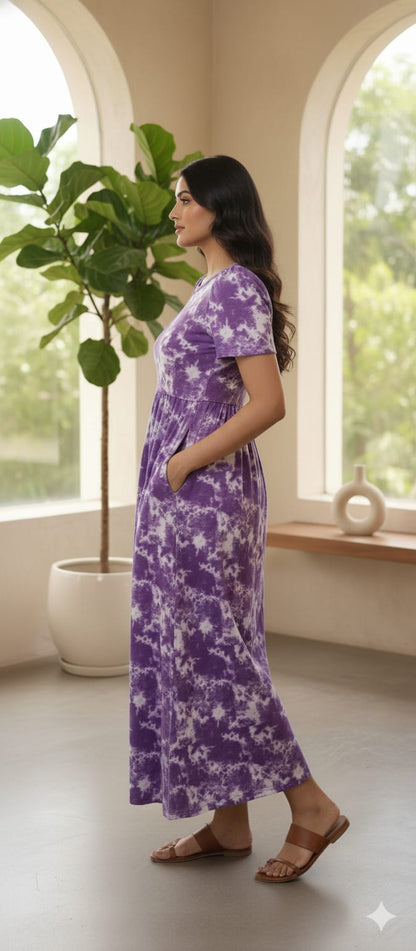 Zipless Feeding Maternity Wear with Puff Sleeve Purple Dyed