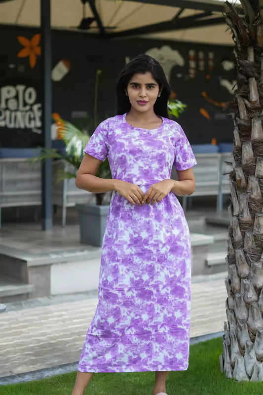 Zipless Feeding Maternity Wear without Puff Sleeve Purple Dyed